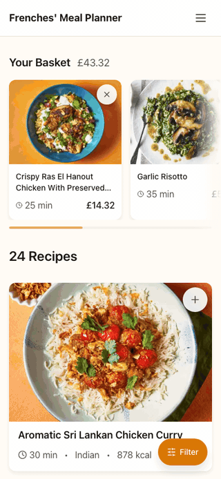 Browsing the recipe grid and viewing a recipe